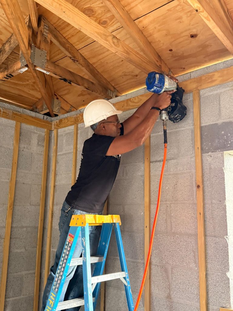 Structural framing work during a commercial bank branch conversion by Onel Construction in South Florida