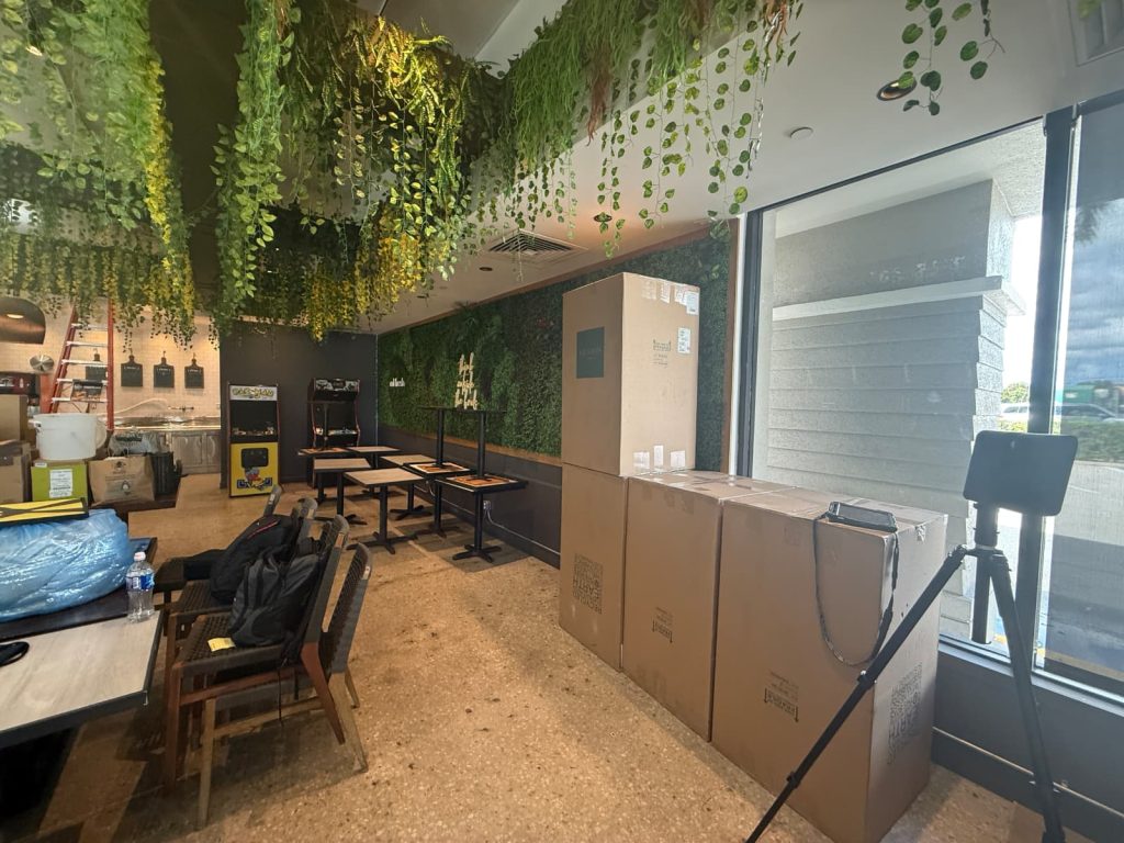 Finished dining room of a commercial restaurant build-out by Onel Construction in South Florida