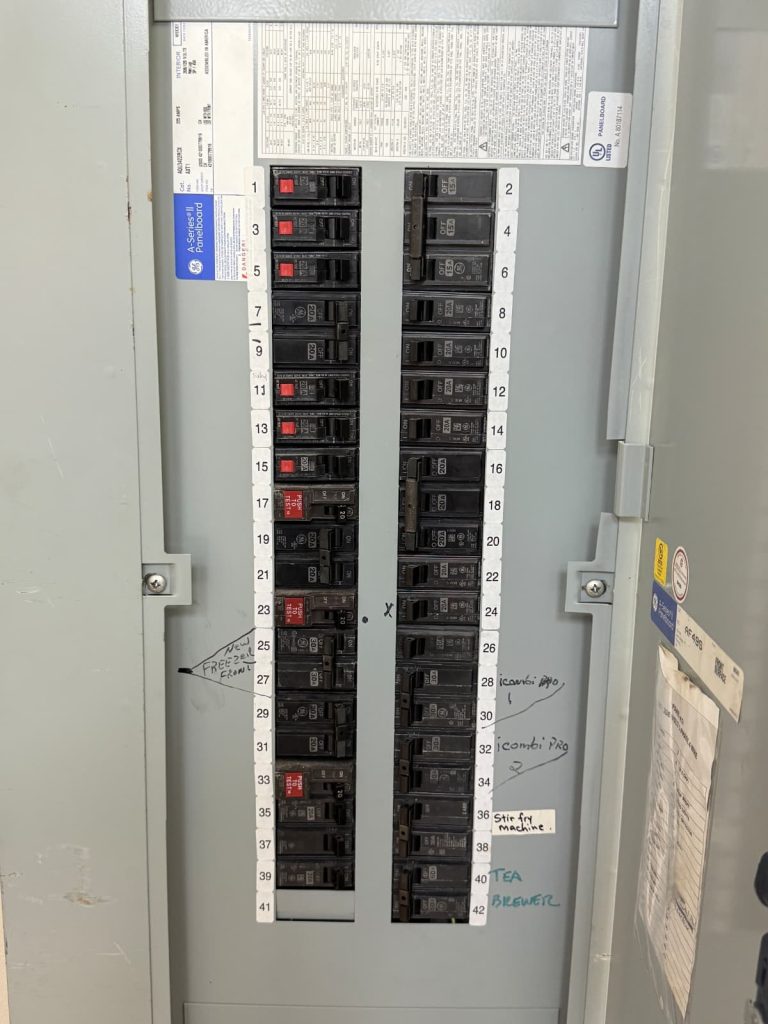 Labeled electrical panel installed by Onel Construction in South Florida